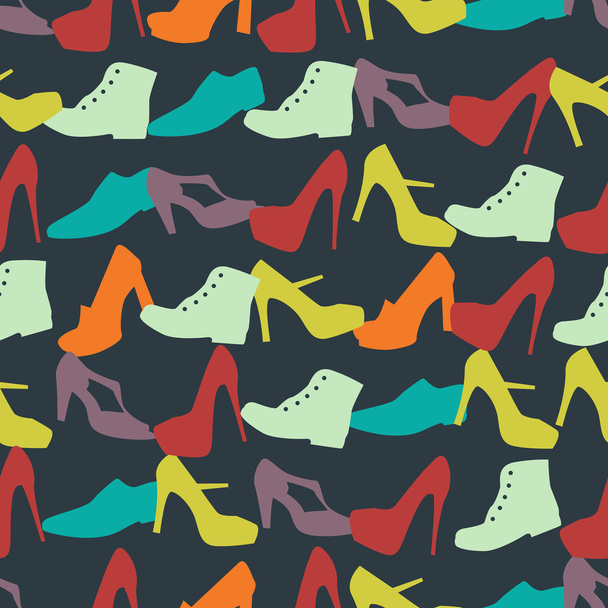 シンプルなフラット デザインの靴のシームレスなカラフルな背景 - ベクター画像