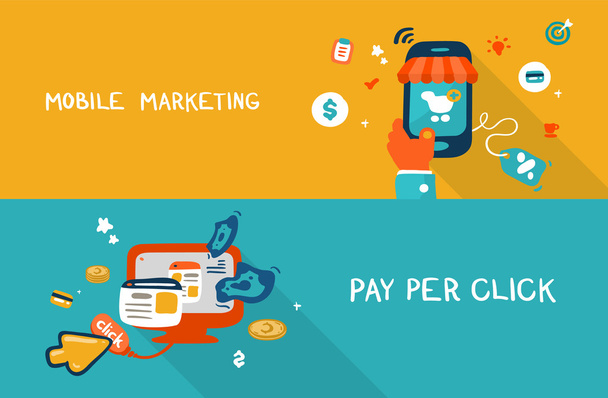 mobile marketing and pay per click - Vector, Image