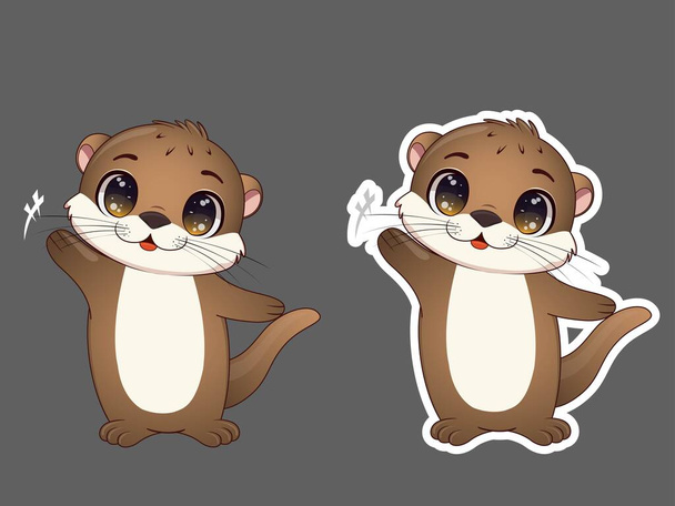 Otter sticker. Cute otter with big eyes sticker. - Vector, imagen