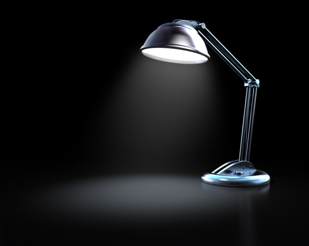 Desk lamp in a dark. 3D image. - Foto, Bild