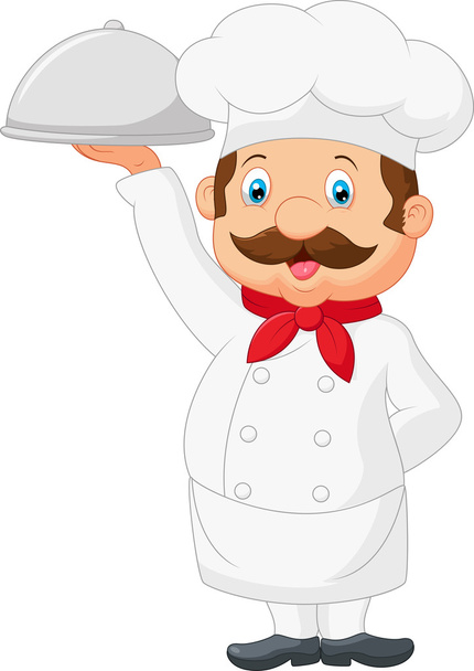 Cartoon Chef Serving Food In A Sliver Platter - Vector, Image