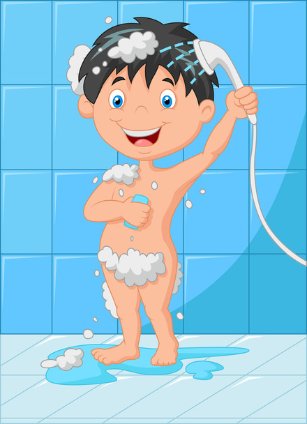 Sarjakuva onnellinen vauva poika kylpy
 - Vektori, kuva