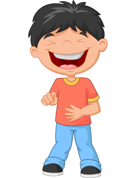 Карикатурный мальчик, смеющийся и указывающий
 - Вектор,изображение