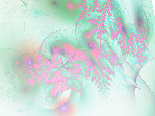 Pink and green fractal leaves, digital artwork for creative graphic design - Zdjęcie, obraz