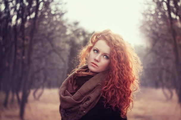 beautiful redhead  girl outdoor - Photo, Image