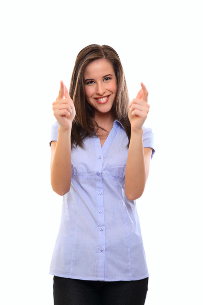 Funny brunette woman with thumbs up - Foto, immagini