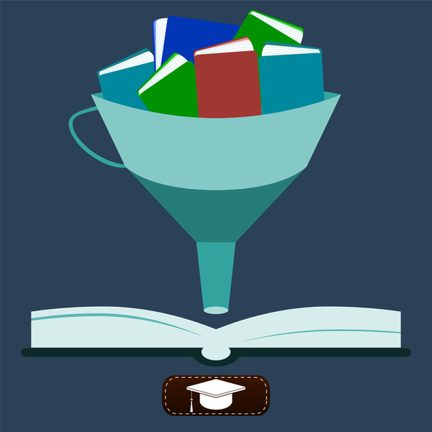illustration of knowledge, Funnel with books - Vector, Image