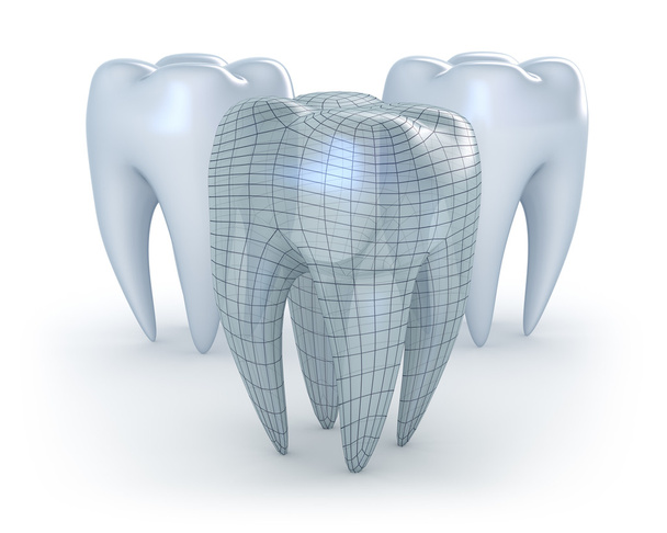 Teeth with caries on white background. 3D image. - Zdjęcie, obraz