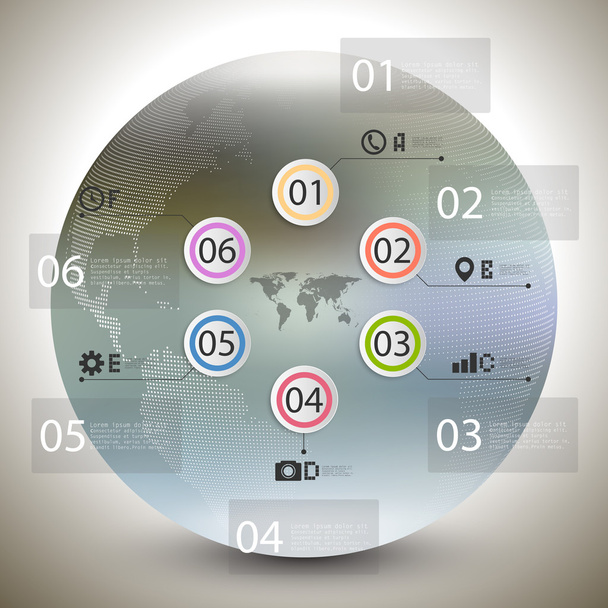 Modello infografico astratto con mondo punteggiato globo per le imprese, vettoriale di sfondo sfocato
 - Vettoriali, immagini