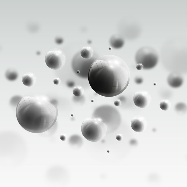 Three dimensional glowing steel spheres, gray background. Abstract molecules design. Scientific background for banner or flyer - Vektor, Bild