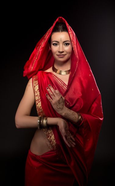 Image of beautiful bride in traditional sari - 写真・画像
