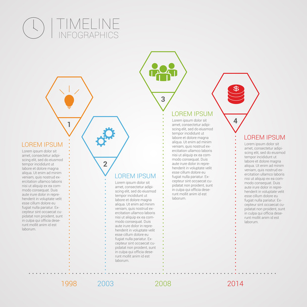 Wielokąt osi czasu infografiki zaprojektować szablon z ikony - Wektor, obraz