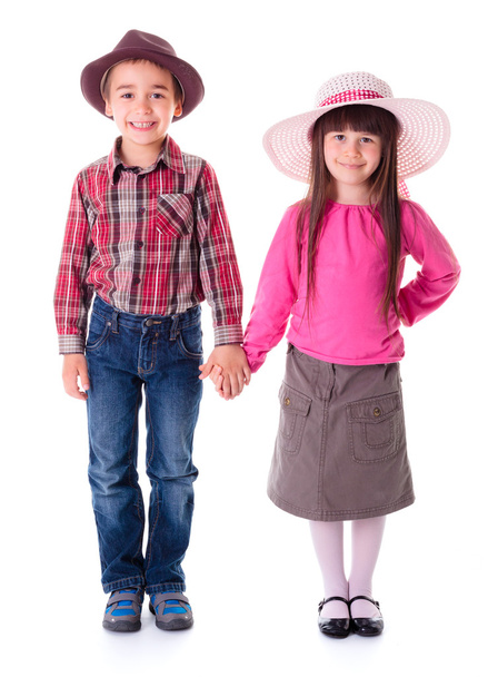 Casual girl and boy wearing hats - 写真・画像