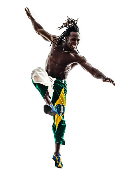 Brazilian  black man soccer player kicking football silhouette - Fotografie, Obrázek