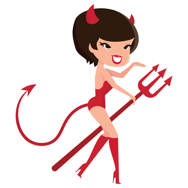 Cartoon Retro Devil Pinup Girl - Vector, Image
