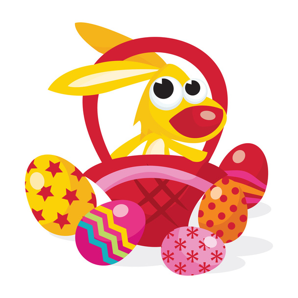 karikatura velikonočního zajíčka v košíku - Vektor, obrázek