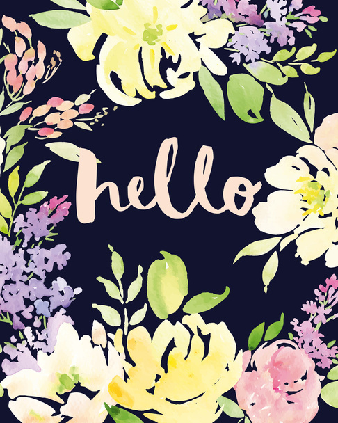 Watercolor greeting card flowers. - Vector, Imagen