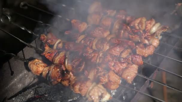 A tűzön grillezett hús - Felvétel, videó