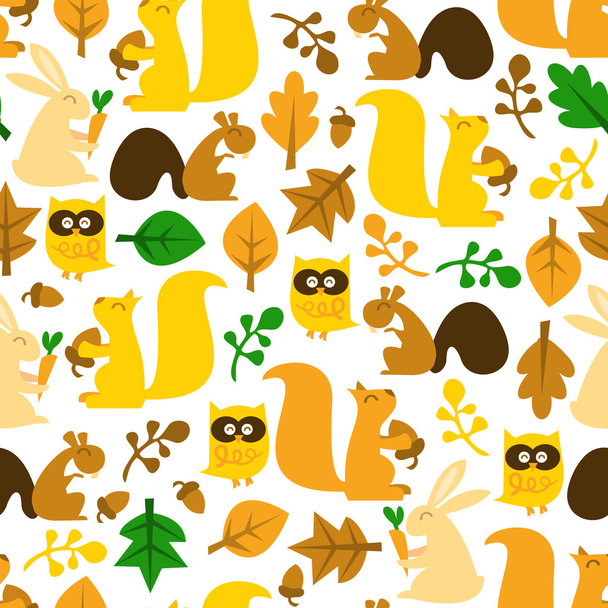 レトロな森林の生き物のシームレスなパターン背景 - ベクター画像