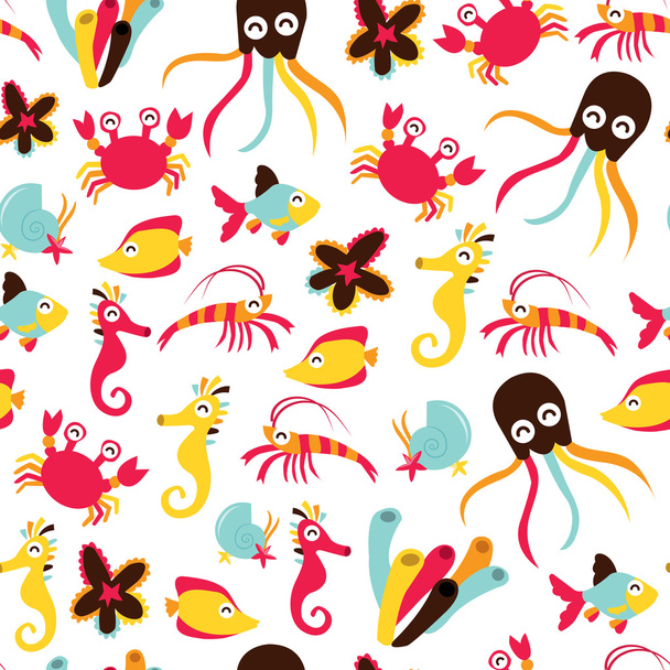 Happy Sea Creatures Seamless Pattern Background - Vector, Image