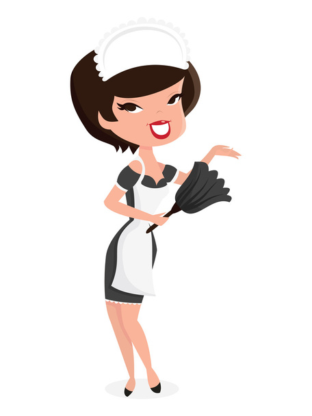 Cartoon Retro Pin Up Girl French Maid Standing - Vector, Image