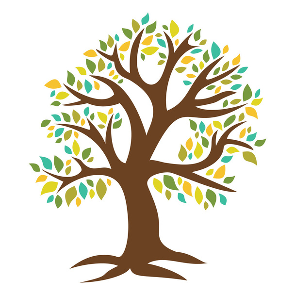 Retro Tree With Colorful Leaves - Vector, Image
