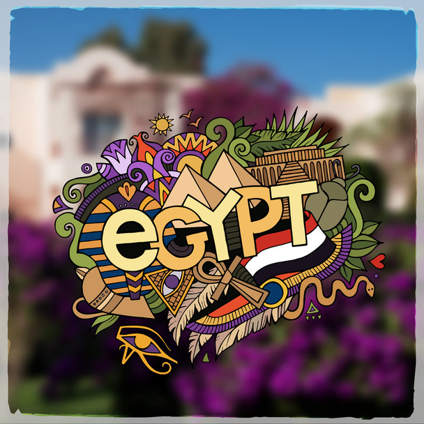 Egito mão lettering e doodles elementos de fundo
 - Vetor, Imagem