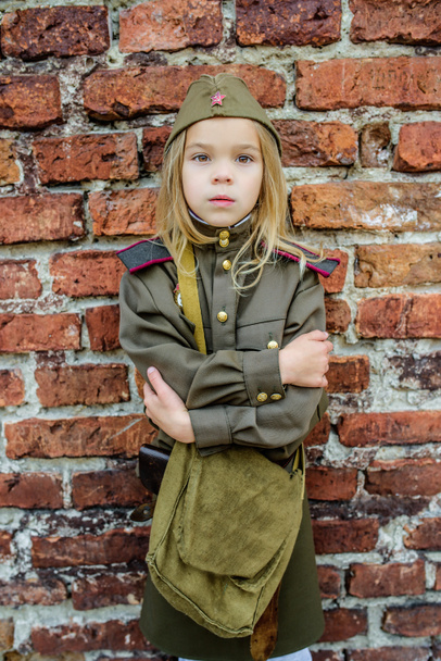 small girl in Soviet military uniforms - Photo, Image