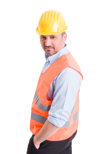 Architect or contractor posing on white background - Photo, Image