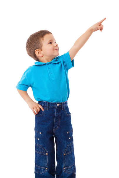 Little boy with empty pointing hand - Foto, Imagen