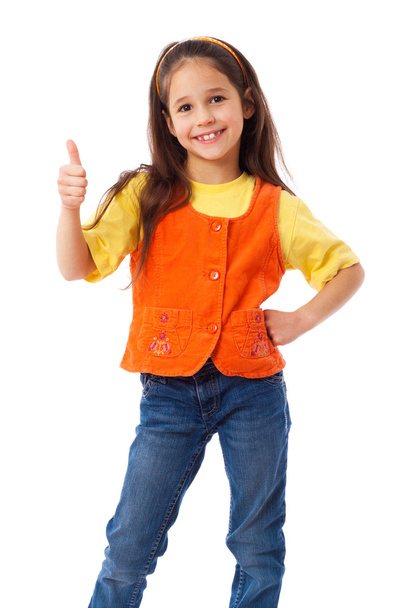 Smiling little girl with thumbs up sign - Foto, Imagen