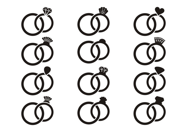 Black vector wedding rings icons - Vector, Image