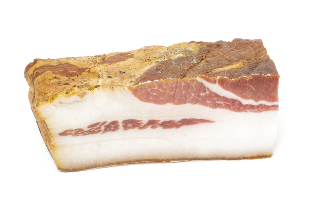Beyaz arka plan üzerinde izole füme domuz eti et parçası - Fotoğraf, Görsel