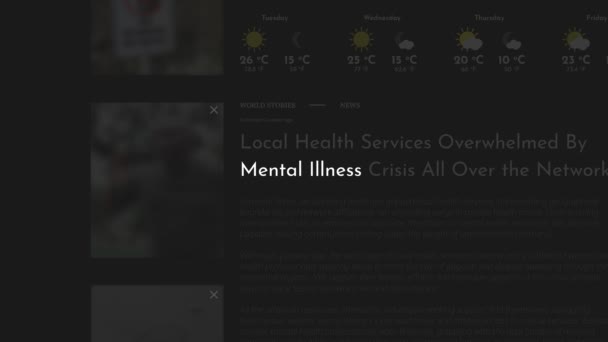 Termín "duševní choroba" je zdůrazněn v titulcích novin FAKE. Tituly na černém pozadí. Lze použít pro redakční i neredakční obsah, protože vše je 100% falešné - Záběry, video