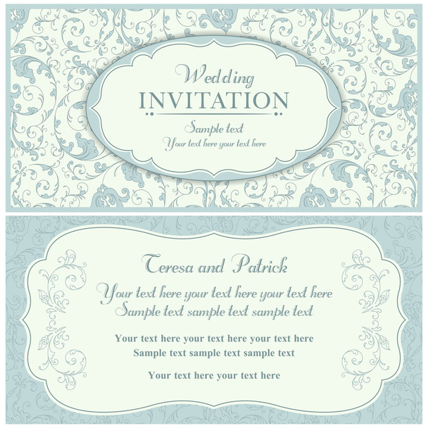 barokke bruiloft uitnodiging, blauw en beige - Vector, afbeelding
