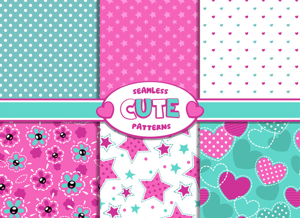 Cute girlish patterns - Vector, afbeelding