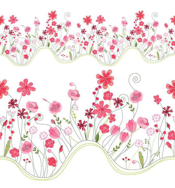 Seamless pattern brush with stylized bright summer flowers. Endless horizontal texture. - Wektor, obraz