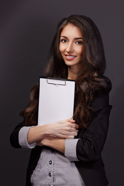 Portrait of  business woman with paper folder - Zdjęcie, obraz