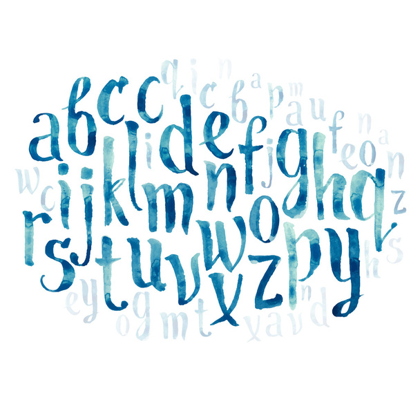 Colorful watercolor aquarelle font type handwritten hand drawn doodle abc alphabet letters vector - Vector, Image