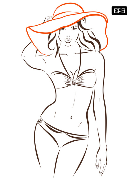 Vektormädchen im Bikini auf weißem Hintergrund. - Vektor, Bild