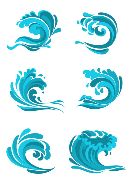Curling sea and ocean blue waves - Vettoriali, immagini