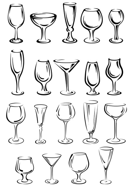 Doodle glassware and dishware sketches set - Vector, Image