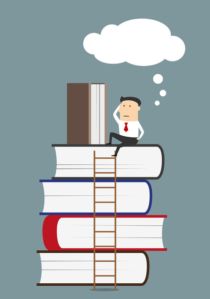 Businessman doing market research and reading books - Vector, Image