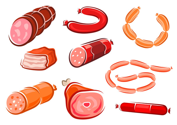 Cartoon επεξεργασμένα κρέατα και λουκάνικα - Διάνυσμα, εικόνα