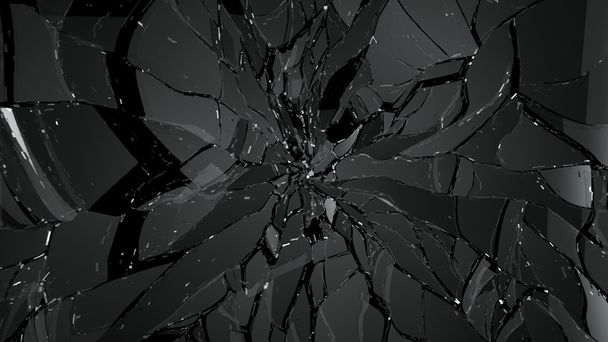 Stukken opgesplitst of gebarsten glas op zwart - Foto, afbeelding