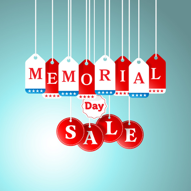 Memorial Day e venda tag pendurado na loja para promoção
 - Vetor, Imagem