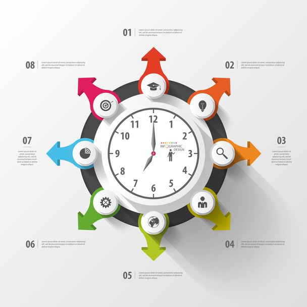 Infographic. Business Clock. Colorful circle with icons. Vector - Vektori, kuva