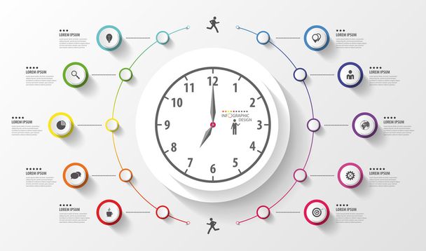 Infographic. Business Clock. Colorful circle with icons. Vector - ベクター画像