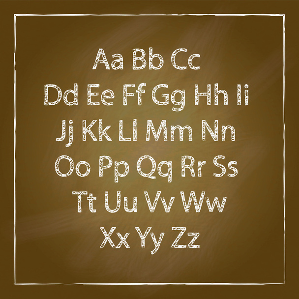 Brown hout school bureaus set en handgetekende krijt alfabet - Vector, afbeelding