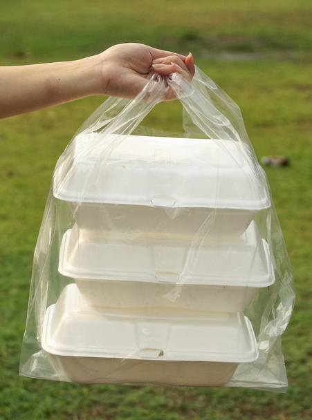 Envases de espuma en bolsas de plástico transparente
 - Foto, Imagen